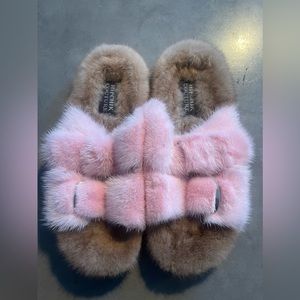 Hipchick couture tan and pink mink sandal